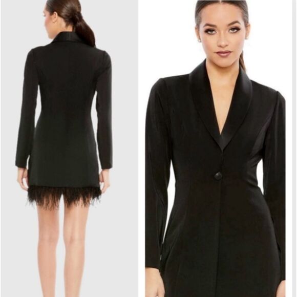 NWT Mac Duggal Women's Ieena Feathered Trim Tuxedo Dress Dress 26510 size 2 - Picture 1 of 7